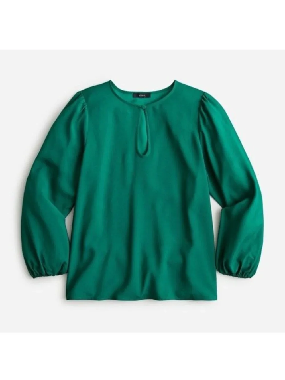 J. Crew Puff-Sleeve Satin Back Crepe Top in Green, Size Medium Tall, TM NEW